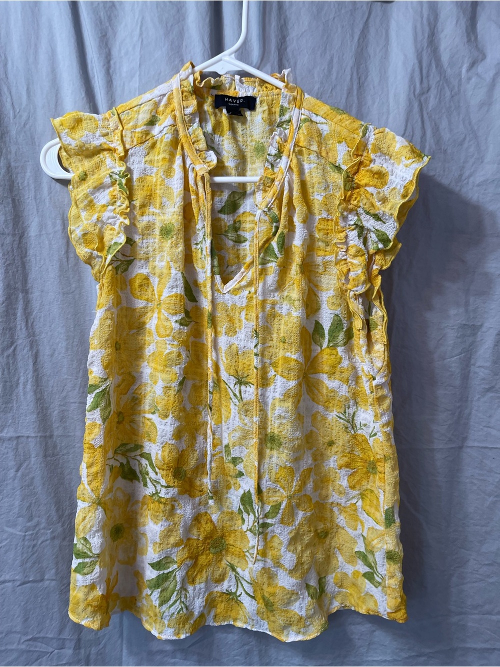 Have Yellow Floral Ruffle-Sleeve Tunic Top